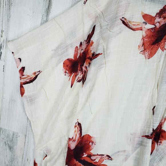 New White Ivory Floral Open Front Boho Flower Lightweight Kimono Womens One Size - Picture 3 of 11